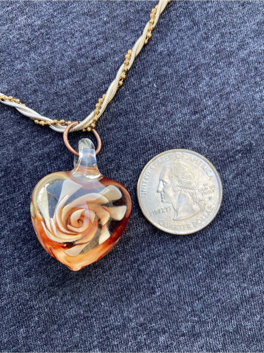 Resin Heart Pendant Necklace with Rose Swirl